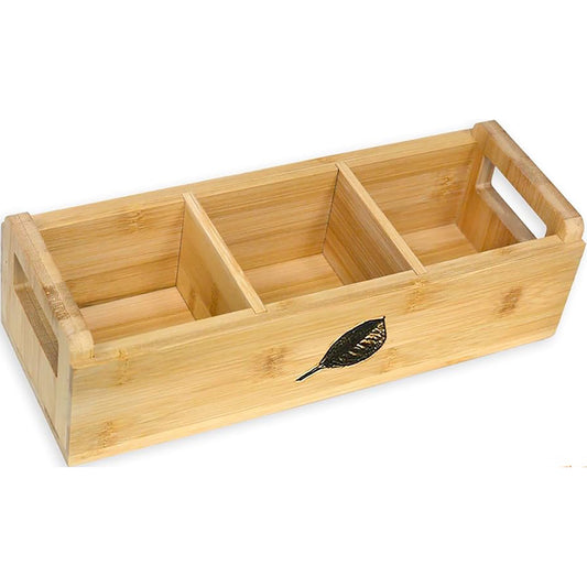 3-Slot Bamboo Tea Leaf Organizer Caddy