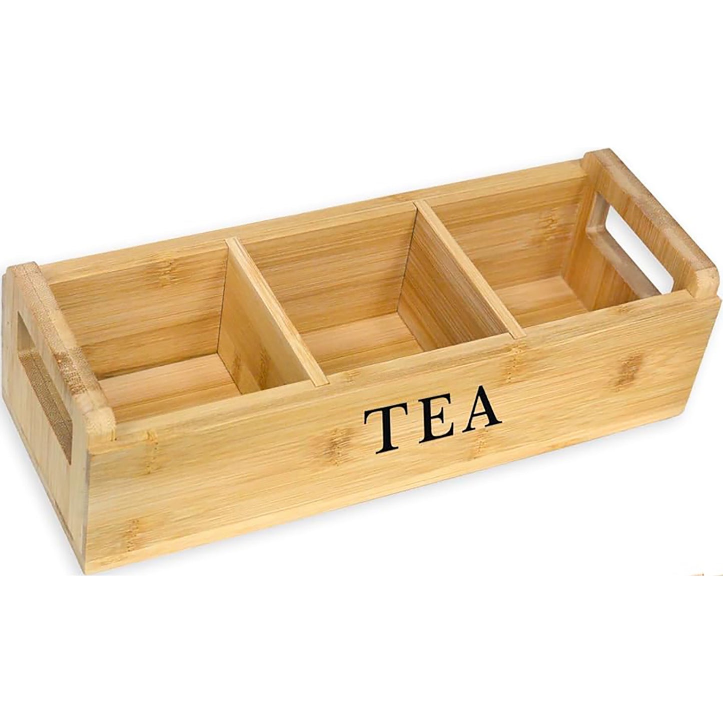 Bamboo Tea Organizer Caddy 3-Slot Countertop Display, Storage with Adjustable/Removable Slots | Minimalist, Purposeful Design & Thoughtful Gift Idea