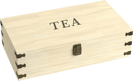 Pine Wood Tea Storage Chest | Handmade Wooden Kitchen Organizer Box - Adjustable Dividers and Eco Friendly Stain