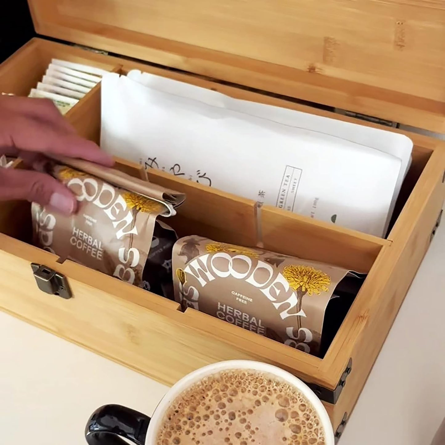 6-Slot Bamboo Tea Time Organizer Box w/ Corner Protectors
