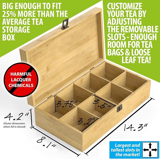 8-Slot Bamboo Tea Organizer Box