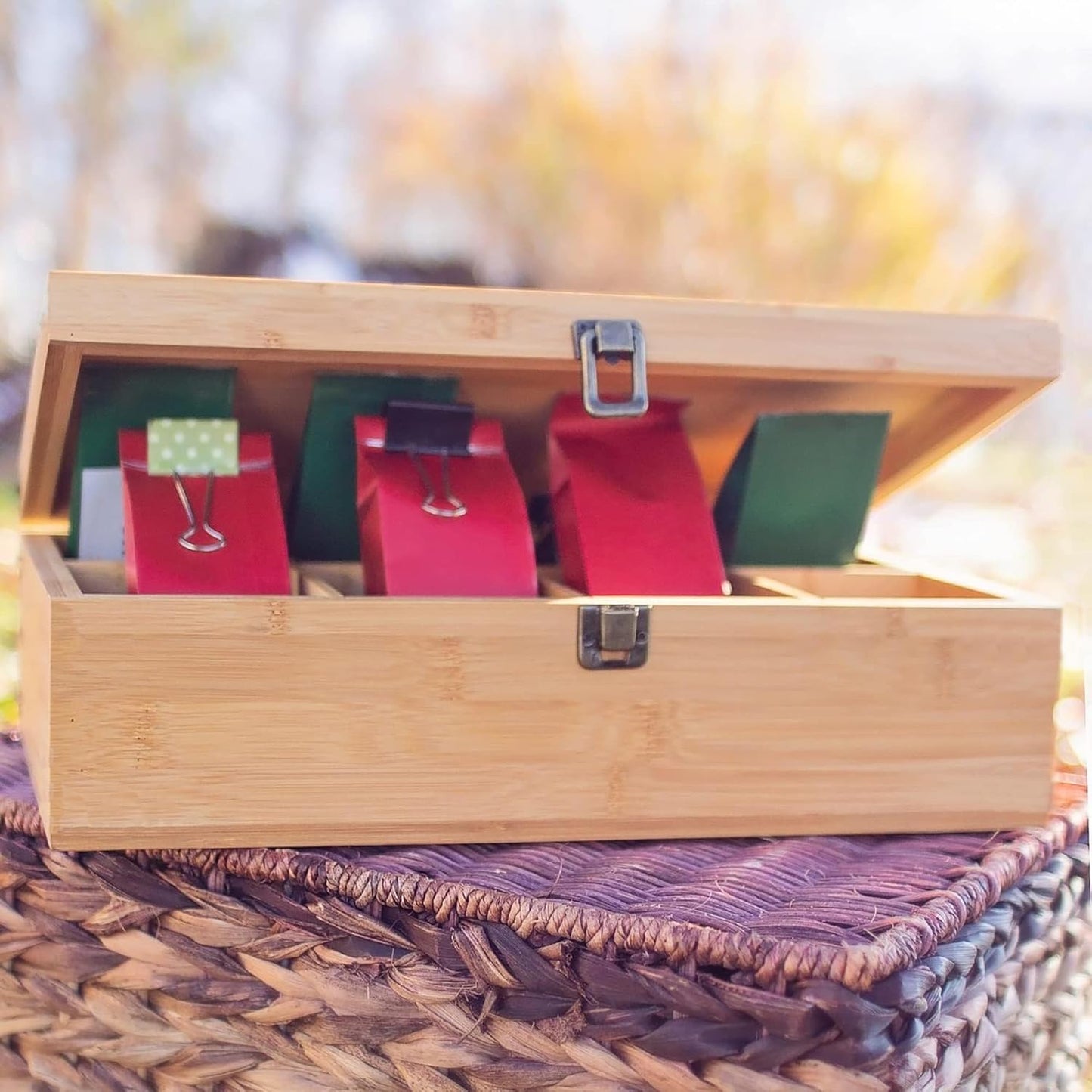 8-Slot Bamboo Tea Organizer Box