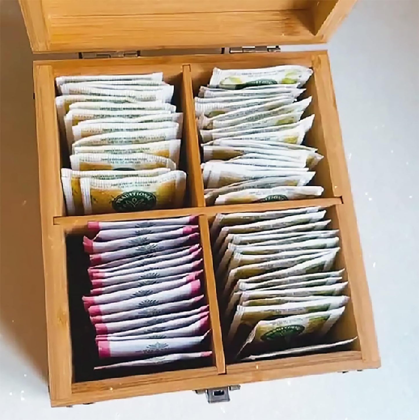 4-Slot Square Bamboo Storage Box with Corner Protectors
