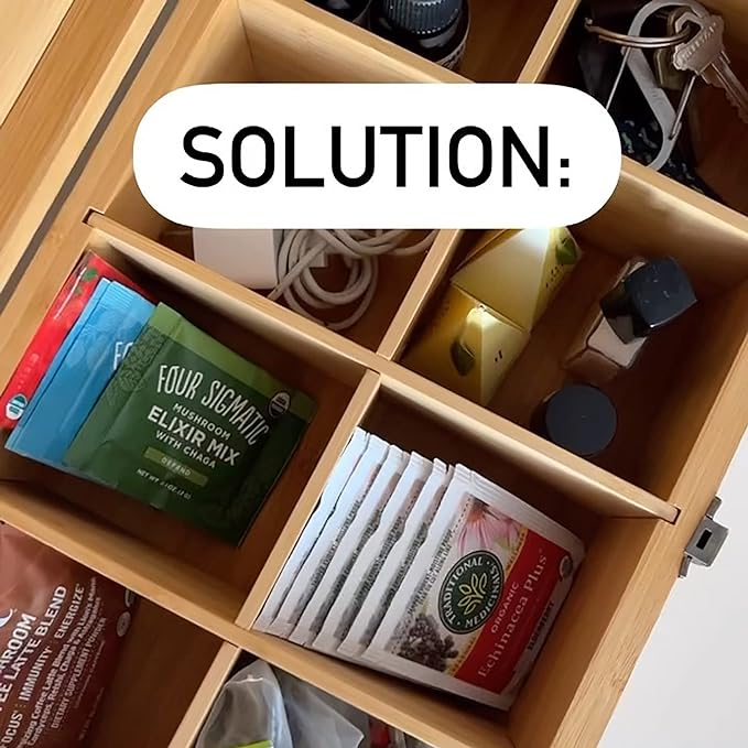 8-Slot Bamboo Tea Organizer Box