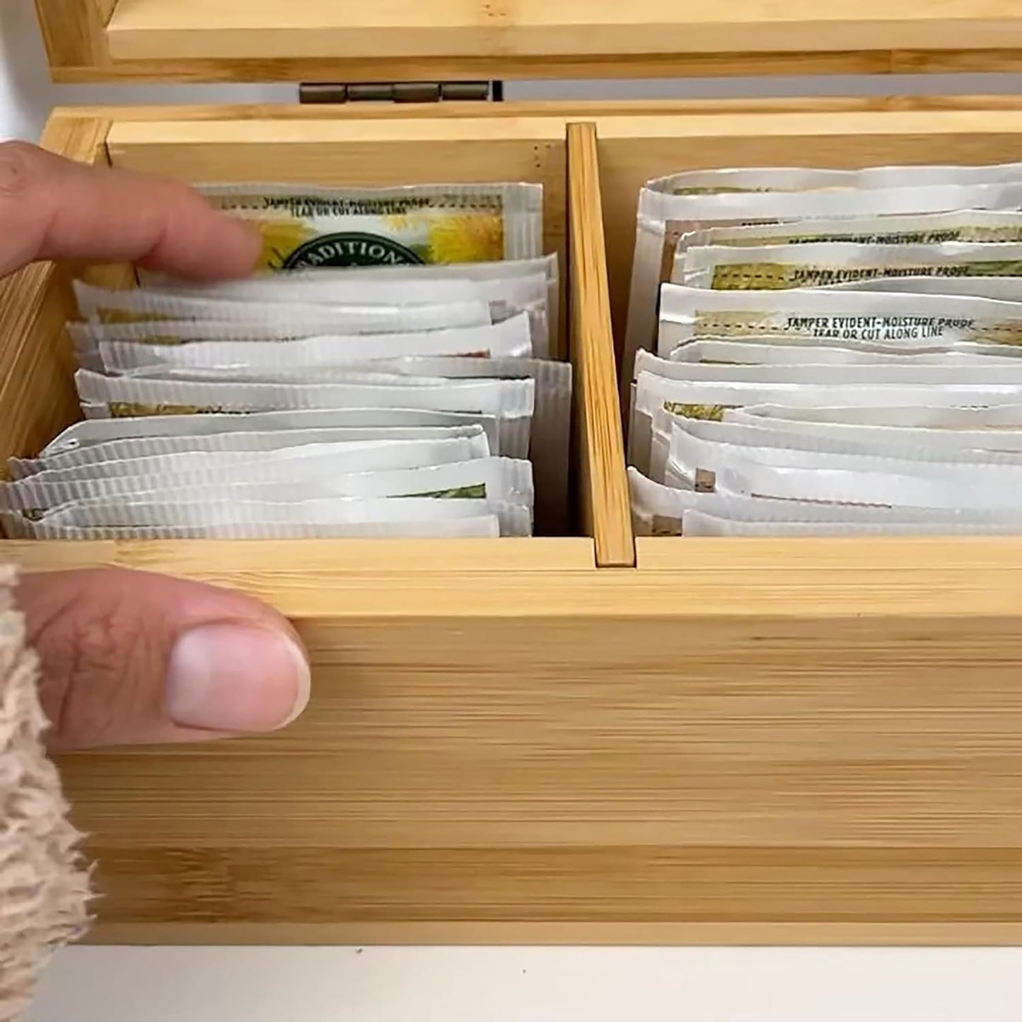 Copy of Bamboo Tea Organizer Box, Countertop Storage Chest with 4 Adjustable Slot Compartments | Minimalist, Purposeful, Moden, Rustic Kitchen Decor
