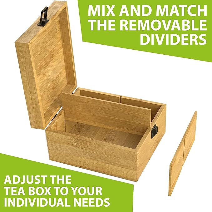 4-Slot Square Tea Time Food-Safe Bamboo Organizer Box