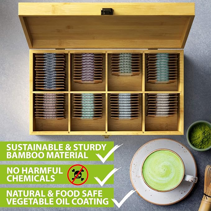 8-Slot Bamboo Tea Organizer Box