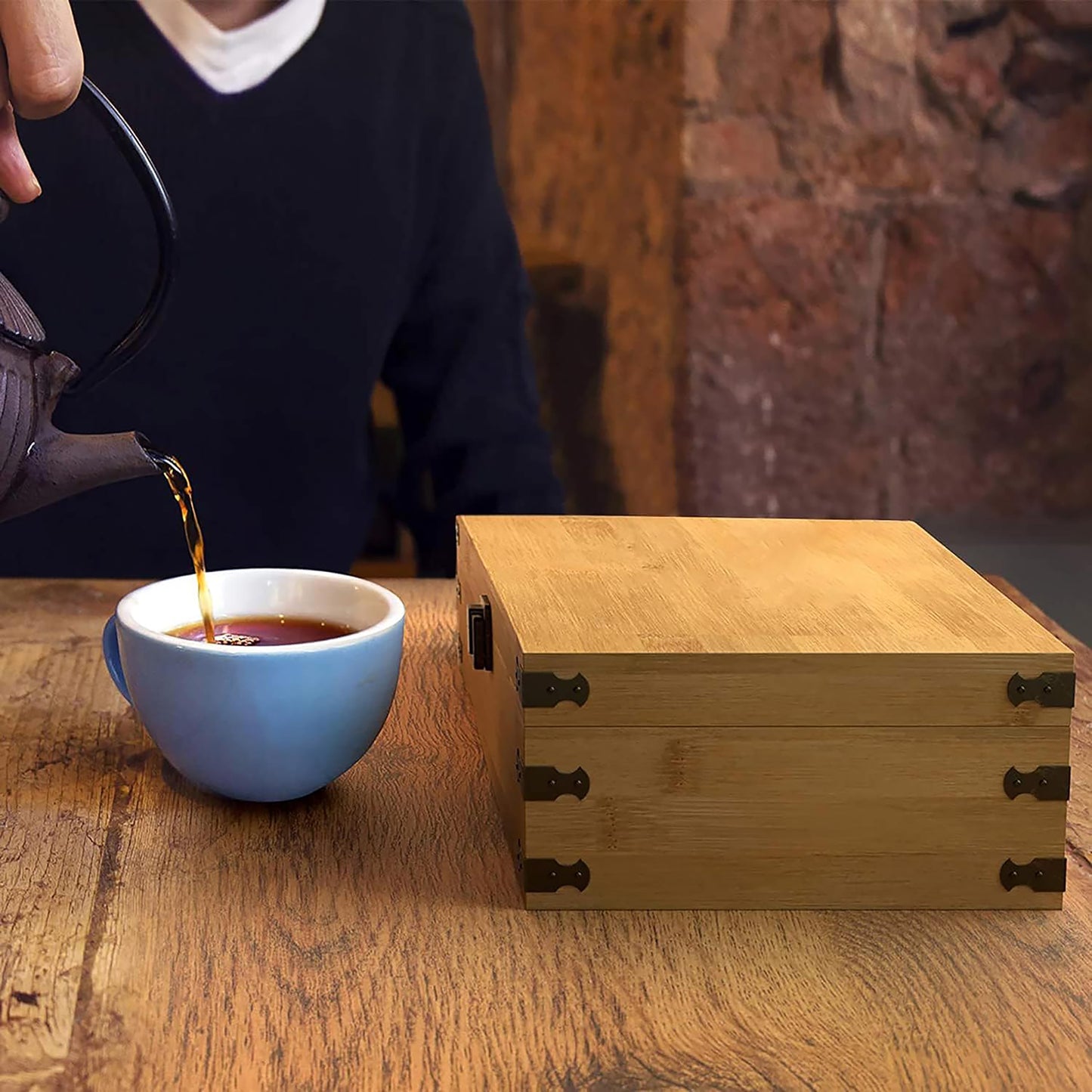 4-Slot Square Bamboo Storage Box with Corner Protectors