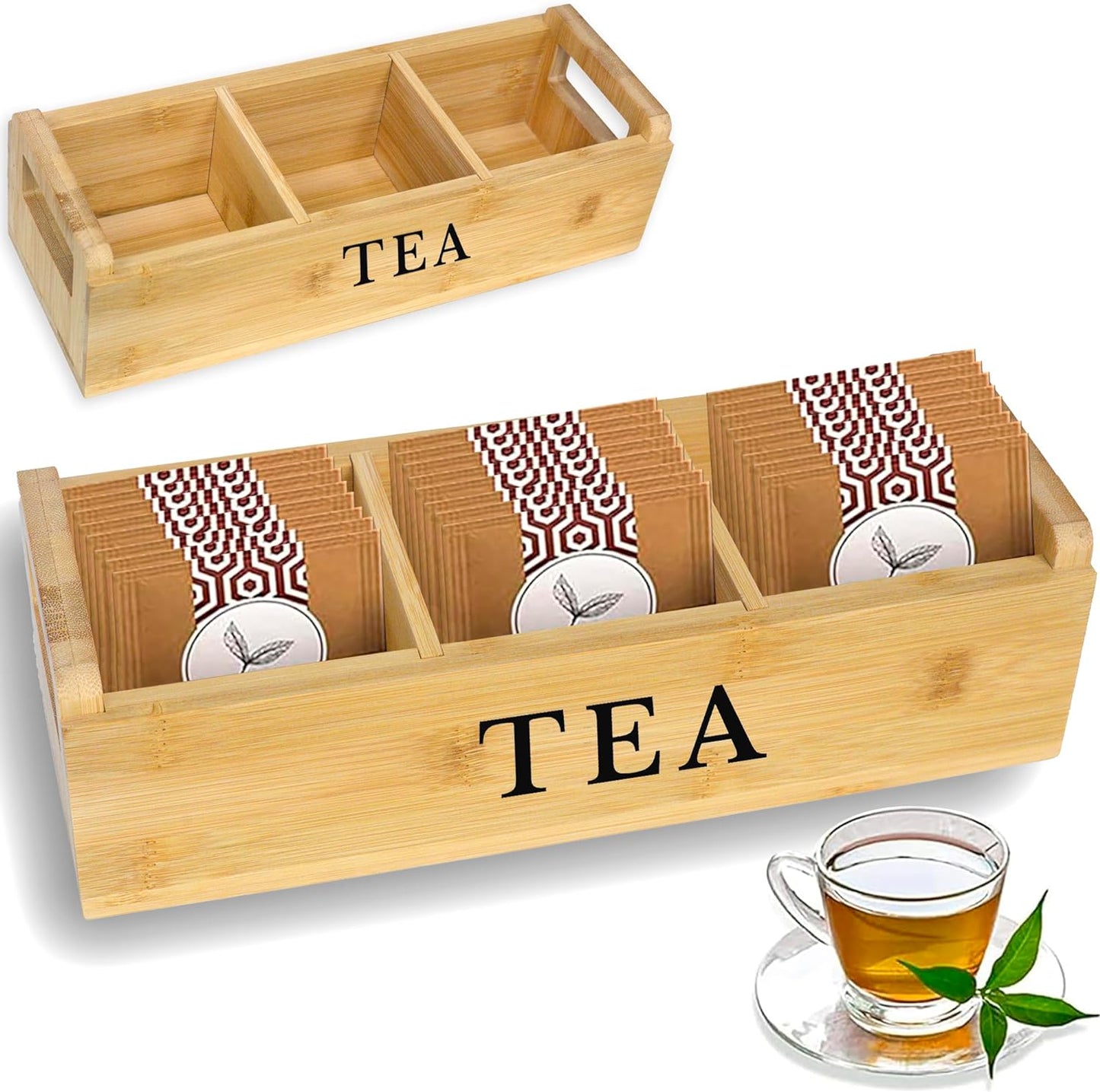 3-Slot Tea Bamboo Storage Caddy