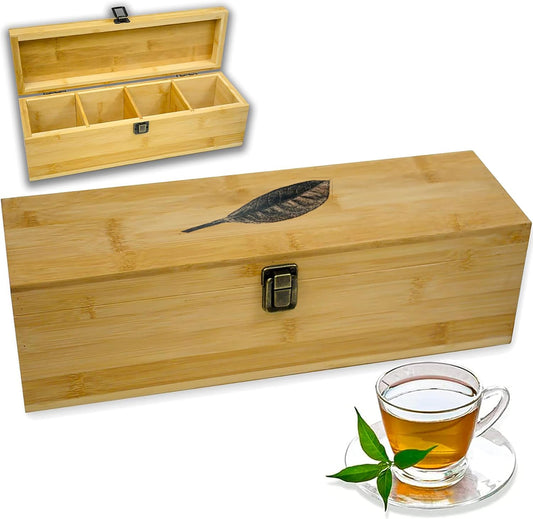 4-Slot Tea Leaf Bamboo Tea Organizer Box