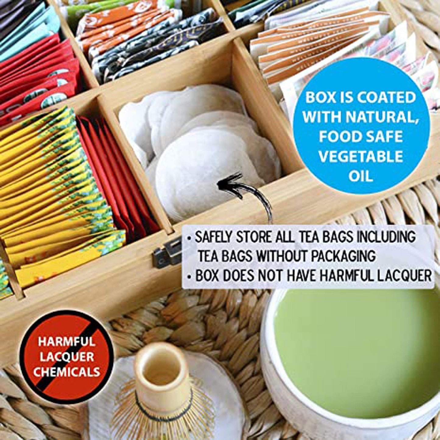 8-Slot Bamboo Tea Organizer Box
