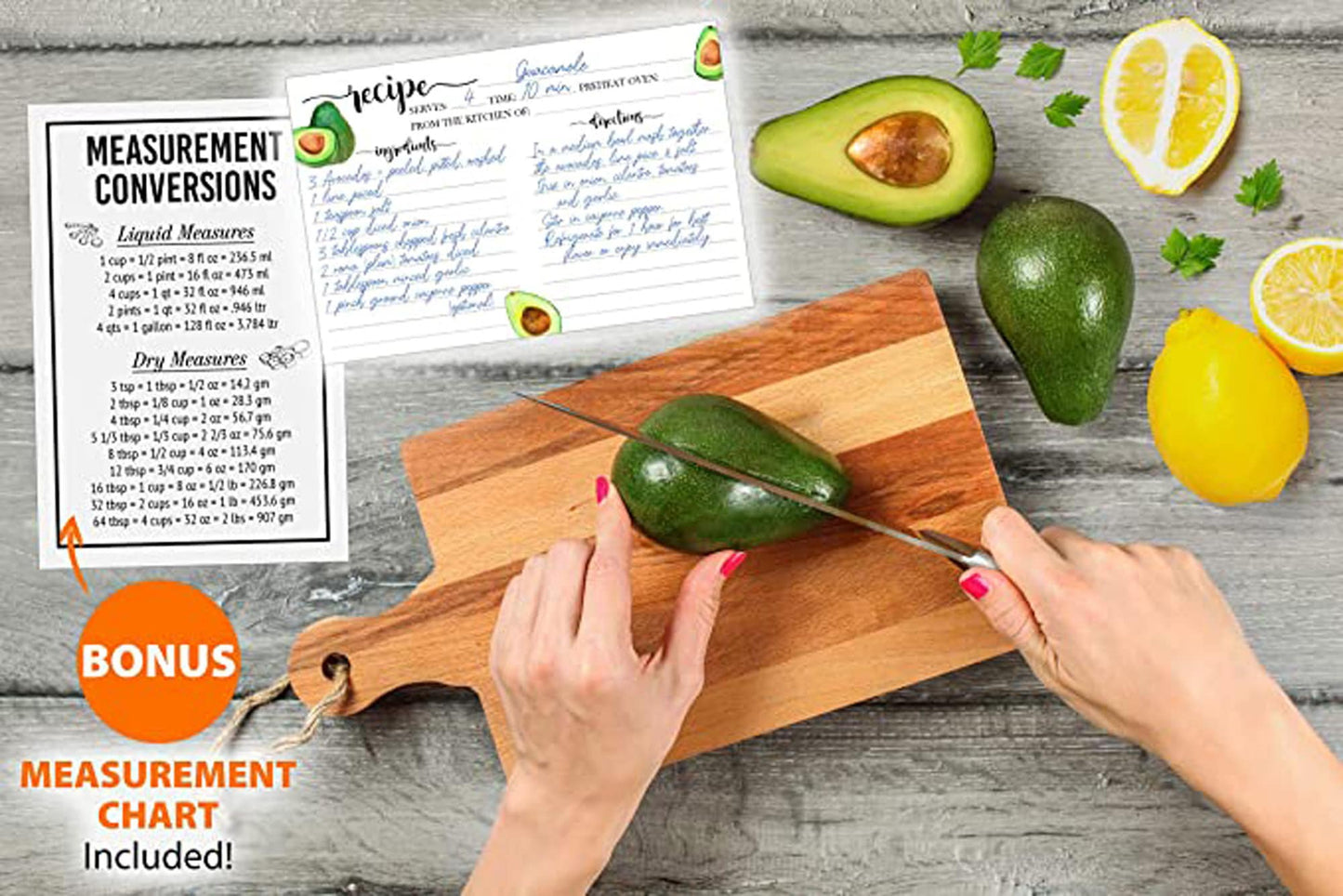 Avocado Recipe Cards 4x6 Inch Cute Notecards - Matte, Non-Smudge, Thick Paper - Lined Recipe Template Index Cards - Wedding, Bridal Showers