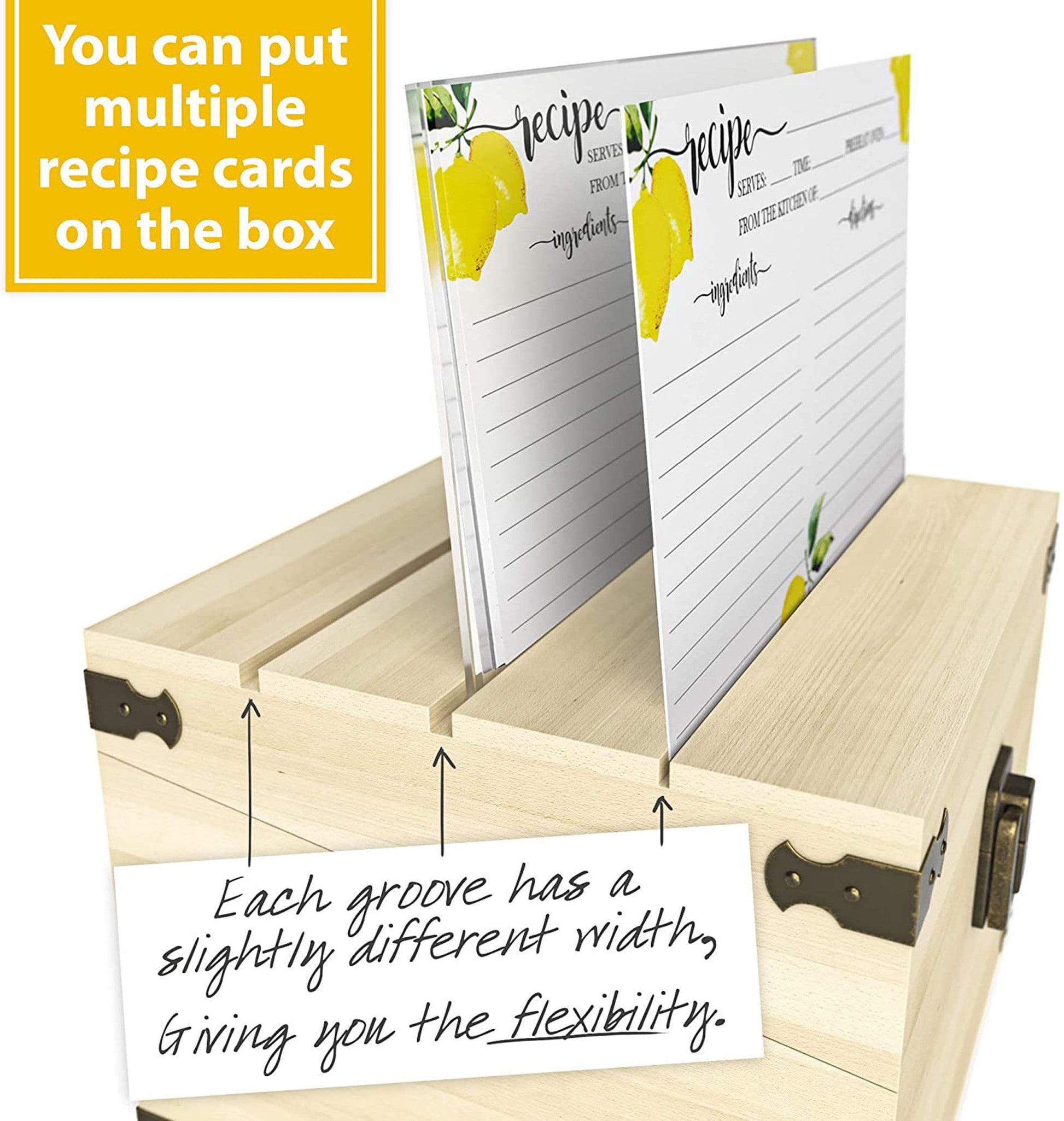 Rustic Pine Wood Storage Box - 4" x 6" Recipe Box | Wooden Kitchen Storage Chest for 200+ Index Cards