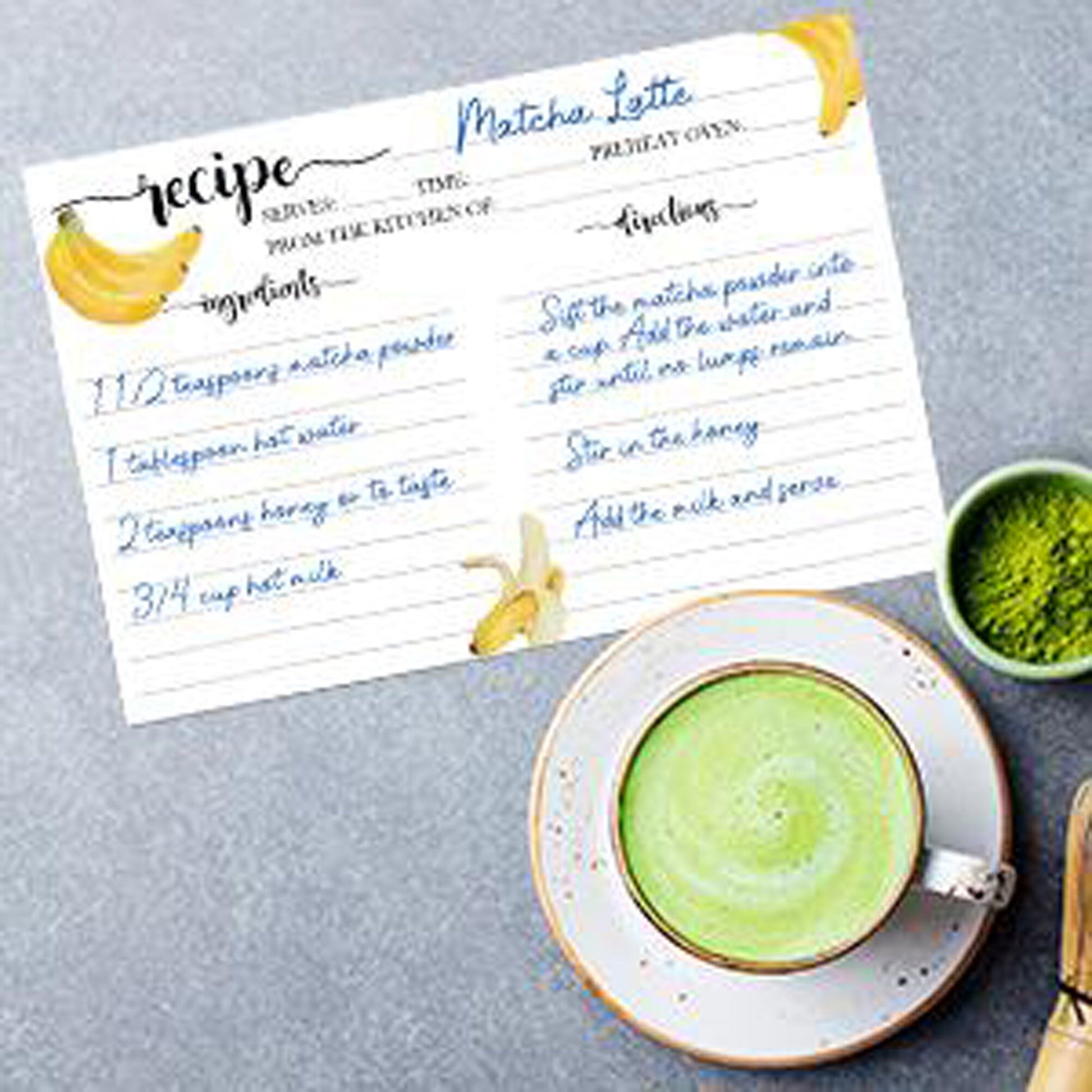 Banana Recipe Cards 4x6 Inch Cute Notecards - Matte, Non-Smudge, Thick Paper - Lined Recipe Template Index Cards - Wedding, Bridal Showers