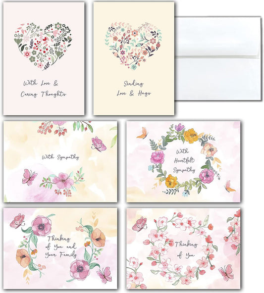 Zen Earth Inspired Sympathy Cards + Envelopes 24 Pack 5"x7" Condolances with Heartfelt Phrases Inside, Heavy Duty Card Stock Made in USA