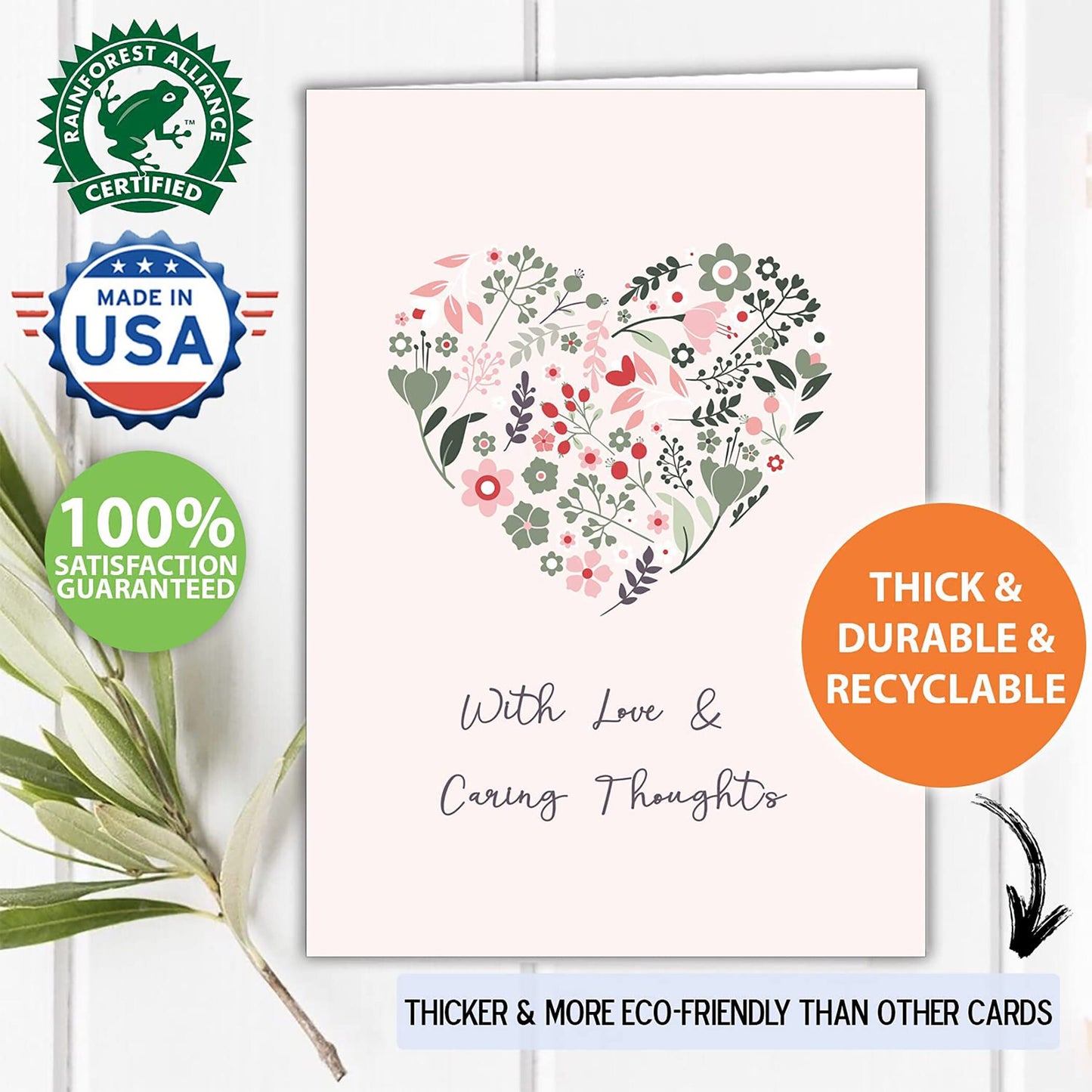 Zen Earth Inspired Sympathy Cards + Envelopes 24 Pack 5"x7" Condolances with Heartfelt Phrases Inside, Heavy Duty Card Stock Made in USA