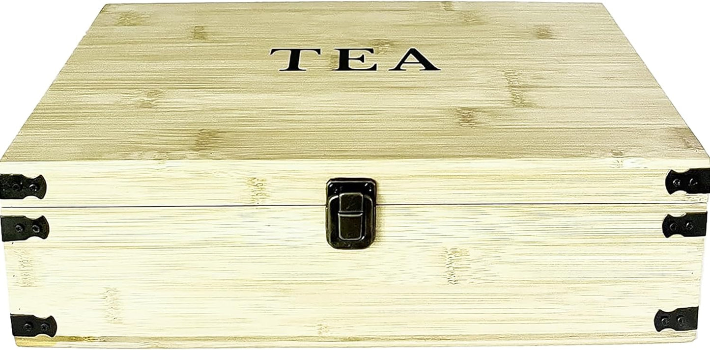 Pine Wood Tea Storage Chest Handmade Wooden Kitchen Organizer Box