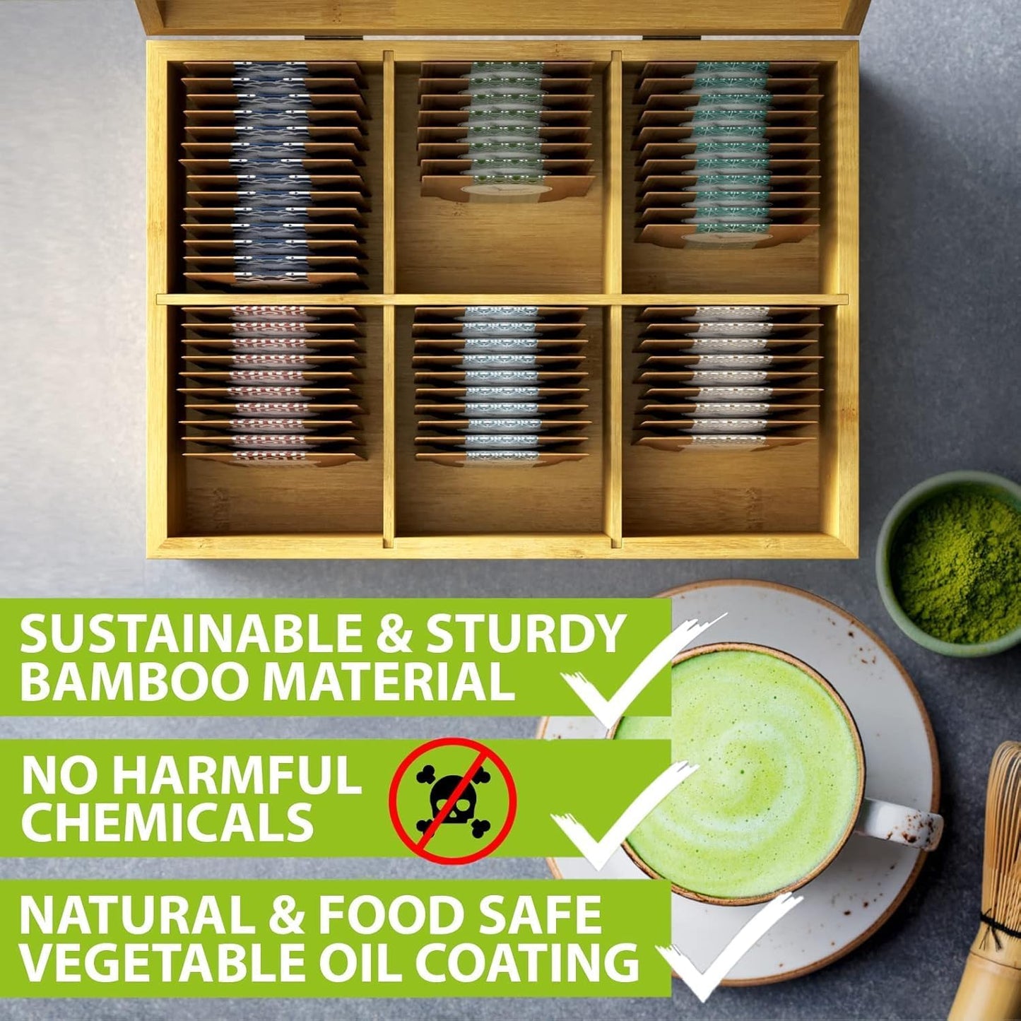 6-Slot Tea Bamboo Organizer Box