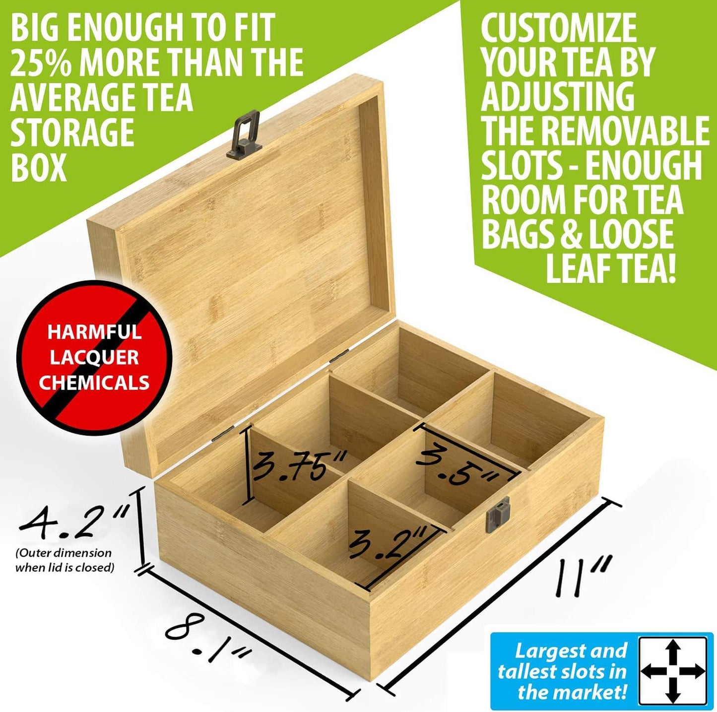 6-Slot Tea Bamboo Organizer Box