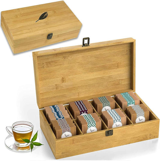 8-Slot Tea Leaf Bamboo Organizer Box