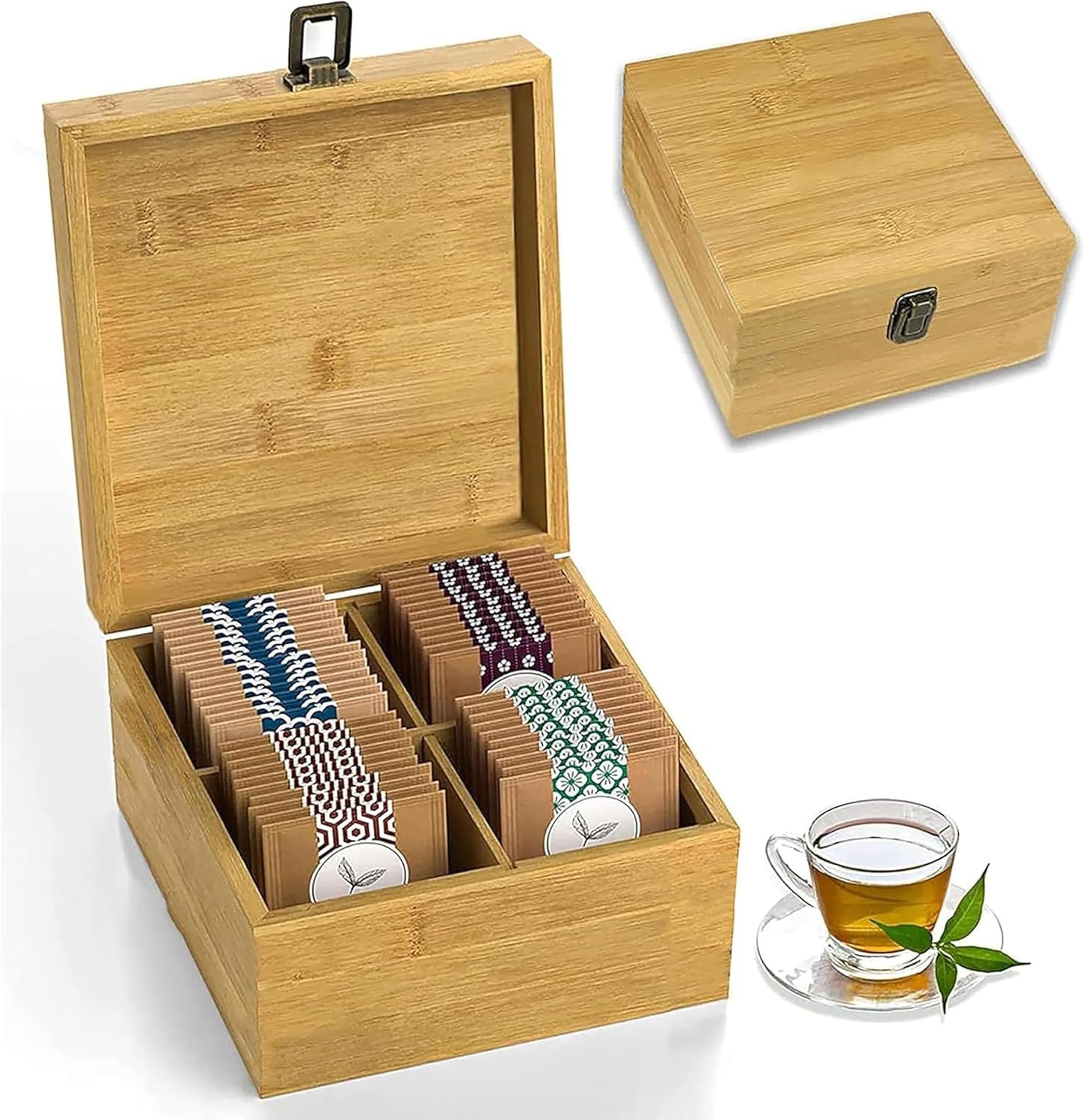 4-Slot Blank Food-Safe Bamboo Storage Box