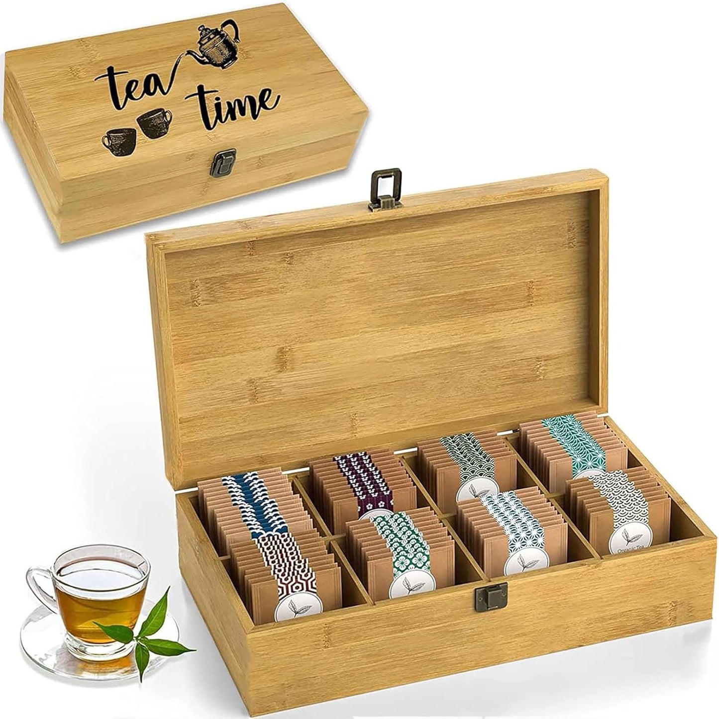 8-Slot Tea Time Bamboo Organizer Box