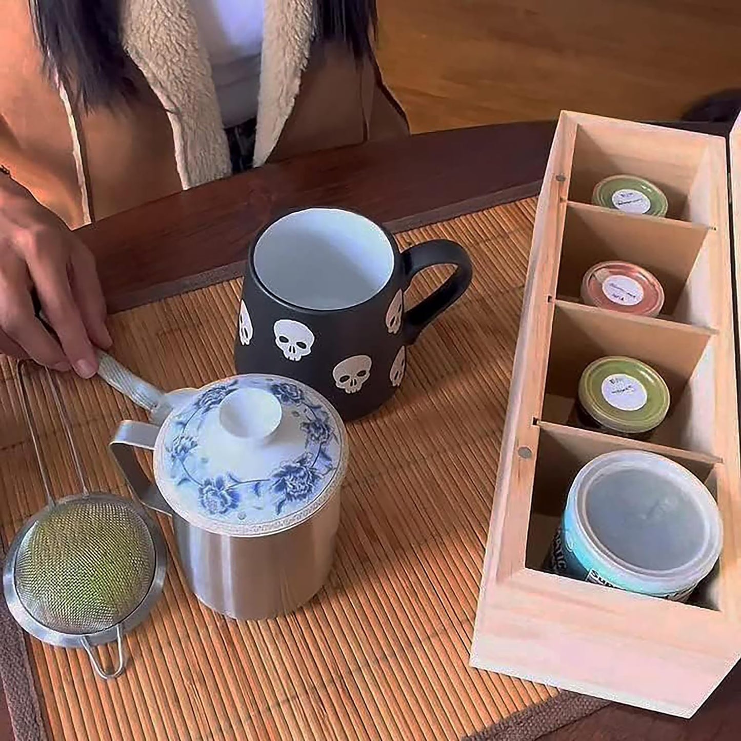 Copy of Bamboo Tea Organizer Box, Countertop Storage Chest with 4 Adjustable Slot Compartments | Minimalist, Purposeful, Moden, Rustic Kitchen Decor