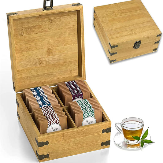 4-Slot Square Bamboo Storage Box with Corner Protectors