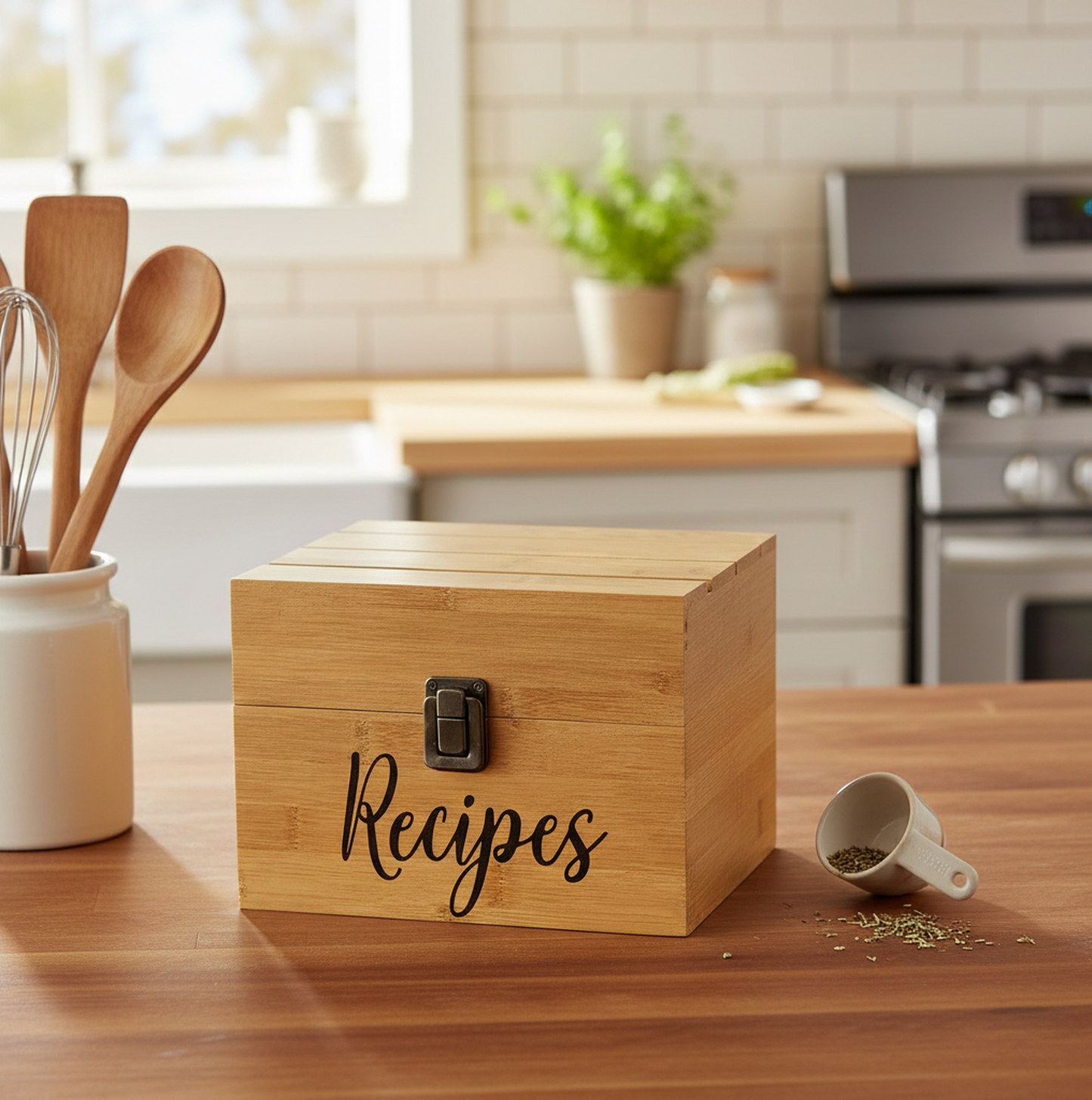 4"x6" Recipe Card Holder Bamboo Chest