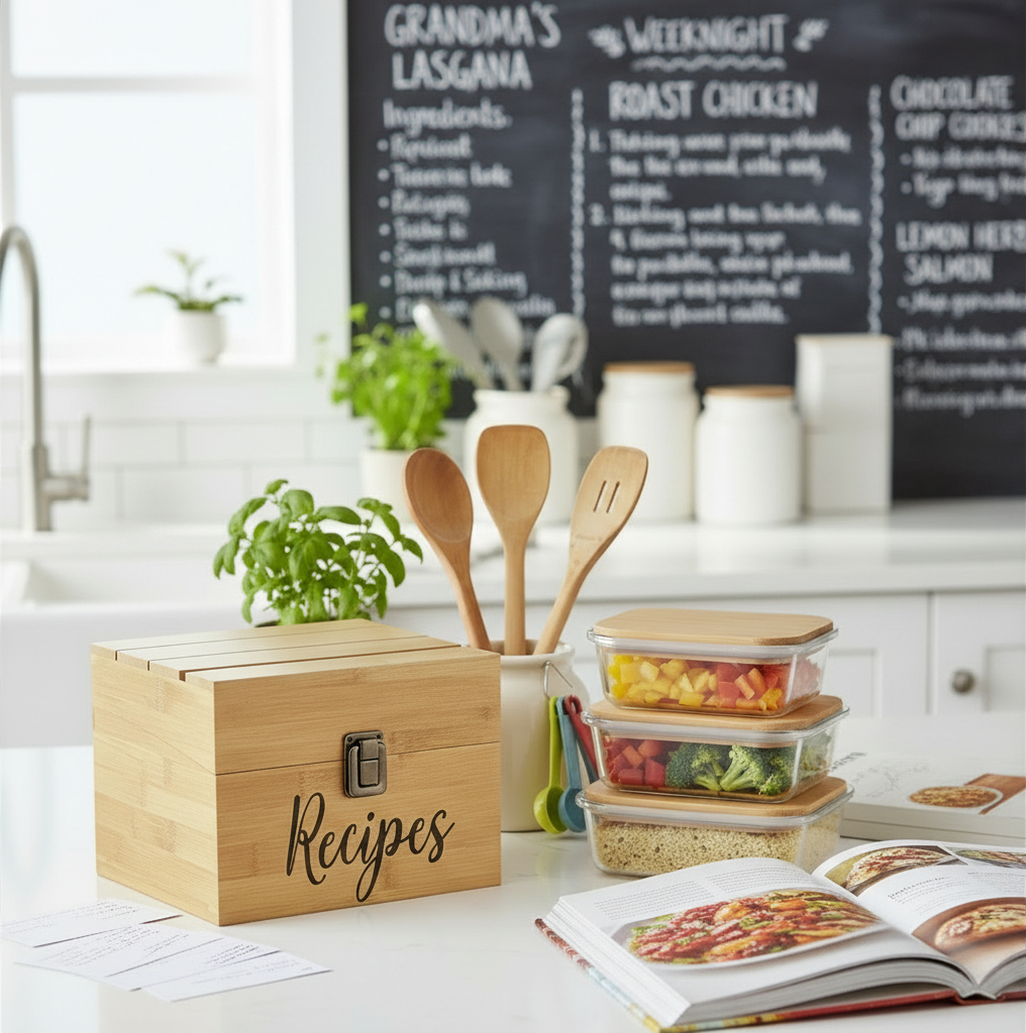 4"x6" Recipe Card Holder Bamboo Chest