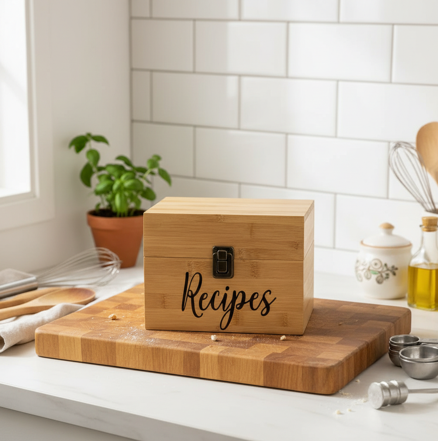 4"x6" Recipe Card Holder Bamboo Chest