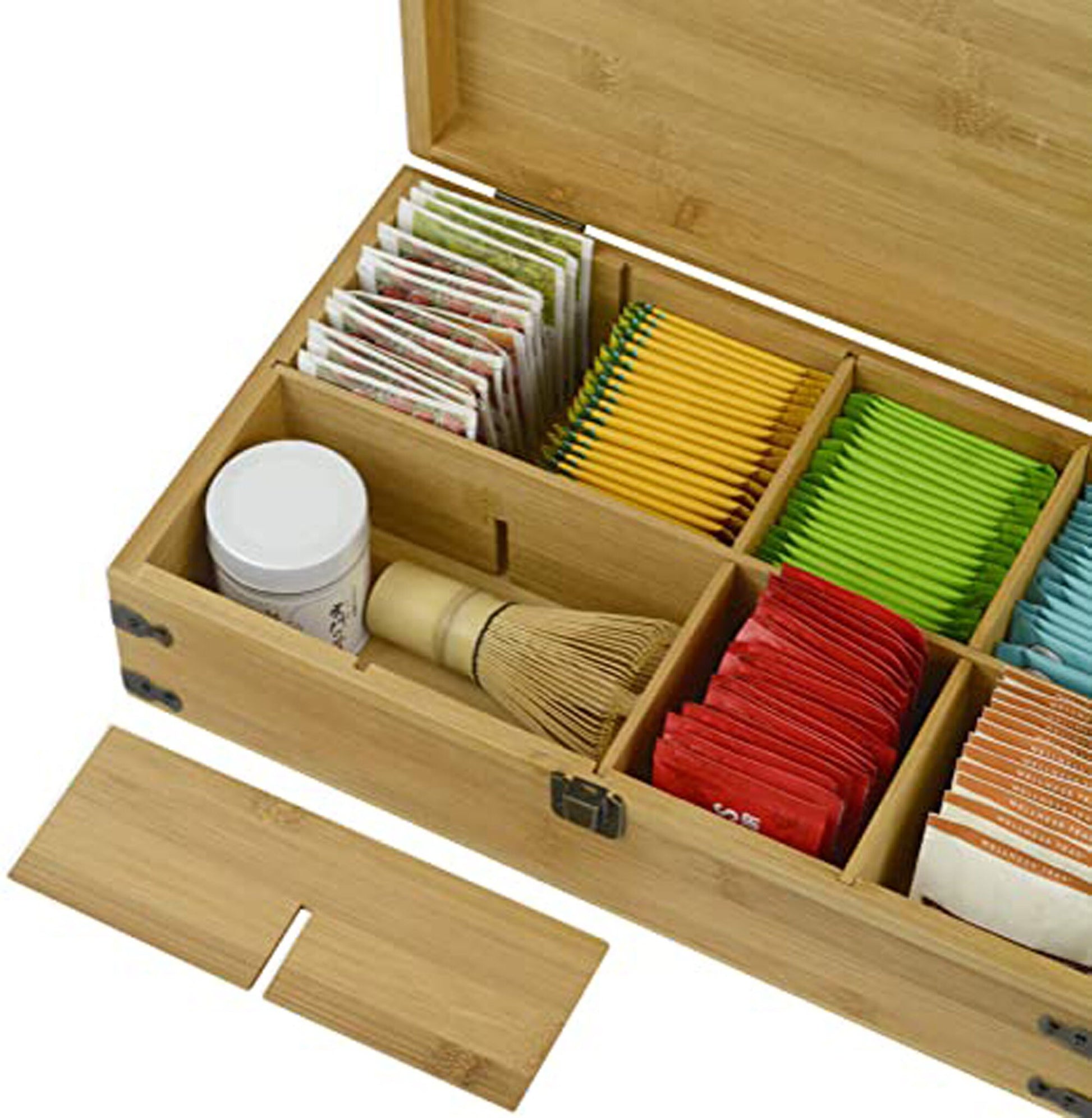 Large Wooden Tea Organizer Box Big 14 Bamboo Storage Chest 8