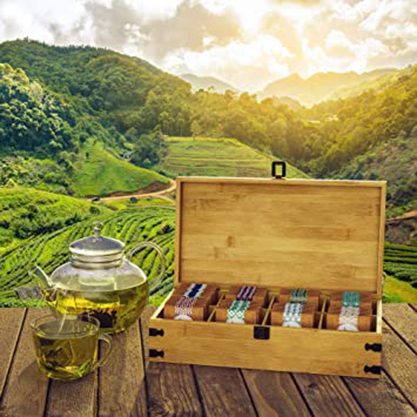 Buy Tea Chest 100% Natural Bamboo Wooden Tea Organizer Box - HOMAURA®