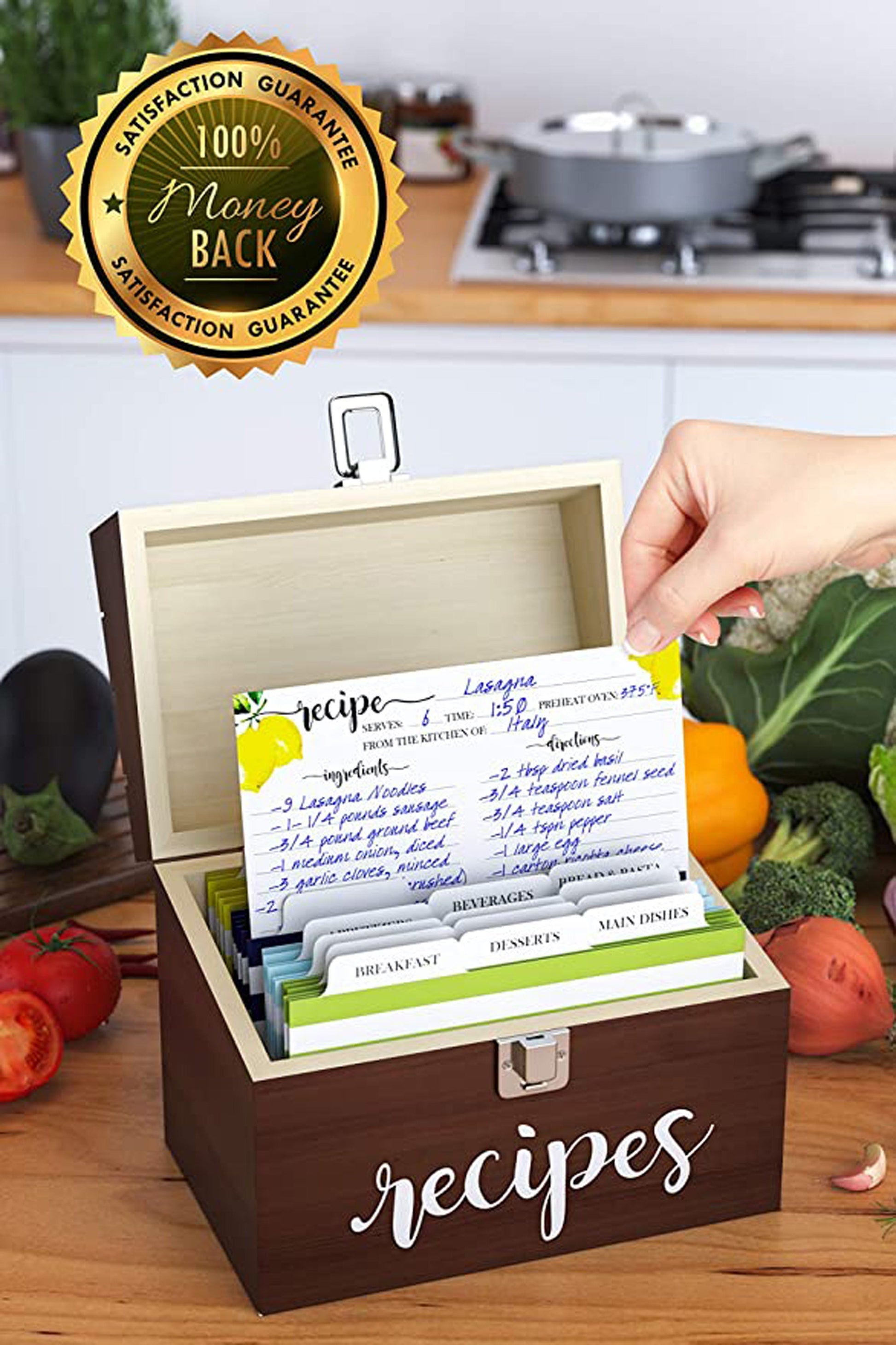 Farmhouse Recipe Box Includes 50 Lemon Recipe Cards, Card Protector + – Zen  Earth Inspired